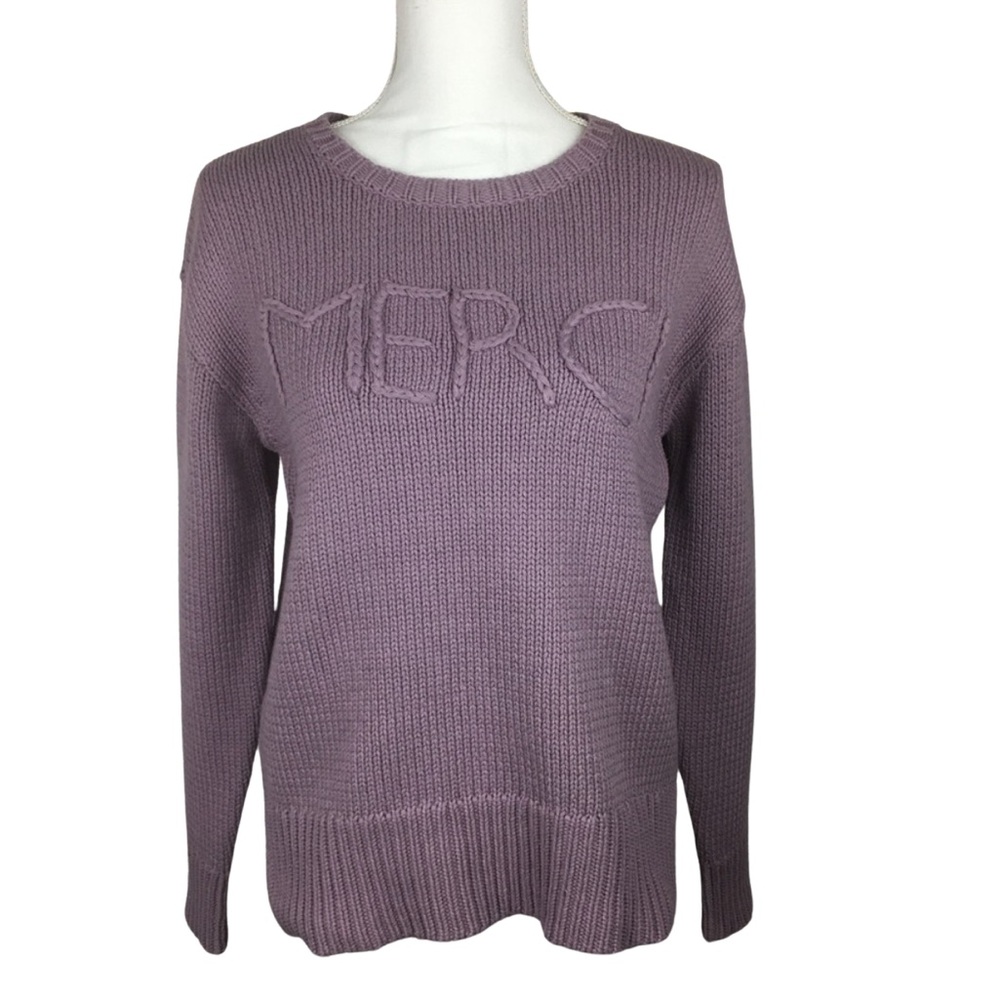 Cupio Blush Lavender Knit Sweater with “Merci” Embroidered on chest; very soft!
